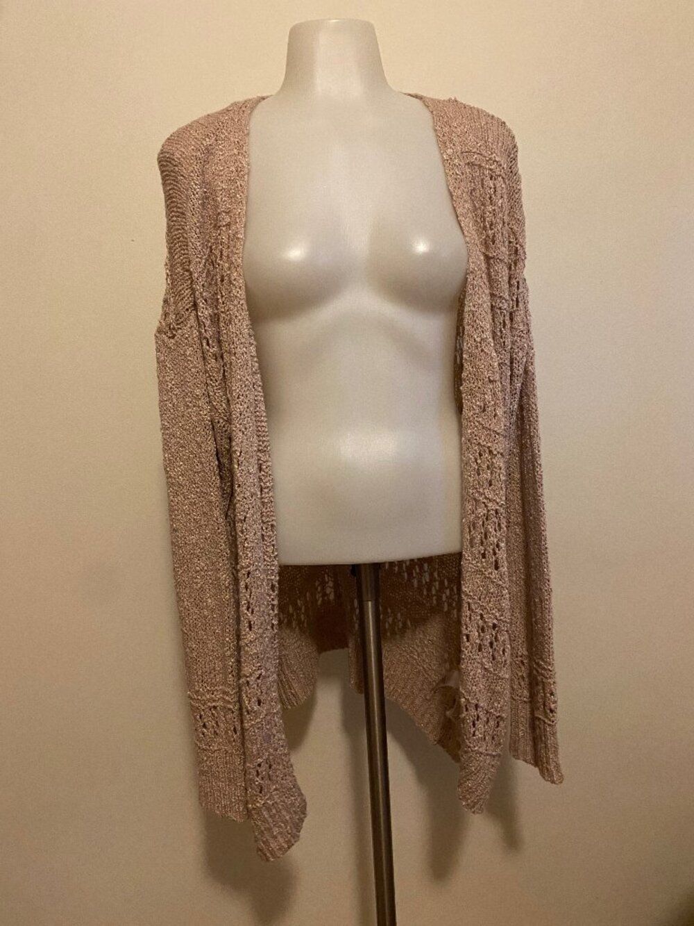 Maurices Beige Open Knit Crochet Cardigan